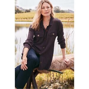 Soft Surroundings Audra Waffle Button Down Long Sleeve Dark Brown Women’s Small